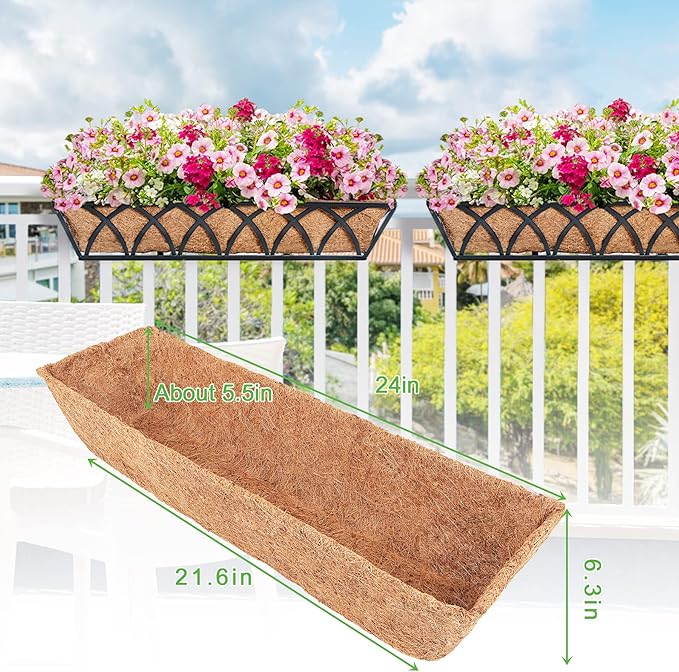 Y&M 4pcs 24“ Through Coco Liners Coconut Fiber Liner, Pre-Formed Replacement 24'' Coco Liner for Window Basket