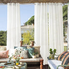 RYB HOME Outdoor Sheer Linen Curtains for Patio Privacy, Waterproof Light Filtering Drapes for Gazebo Porch Pergola, 2 Pieces with Curtain Ropes, 52 inch Width x 108 inches Long