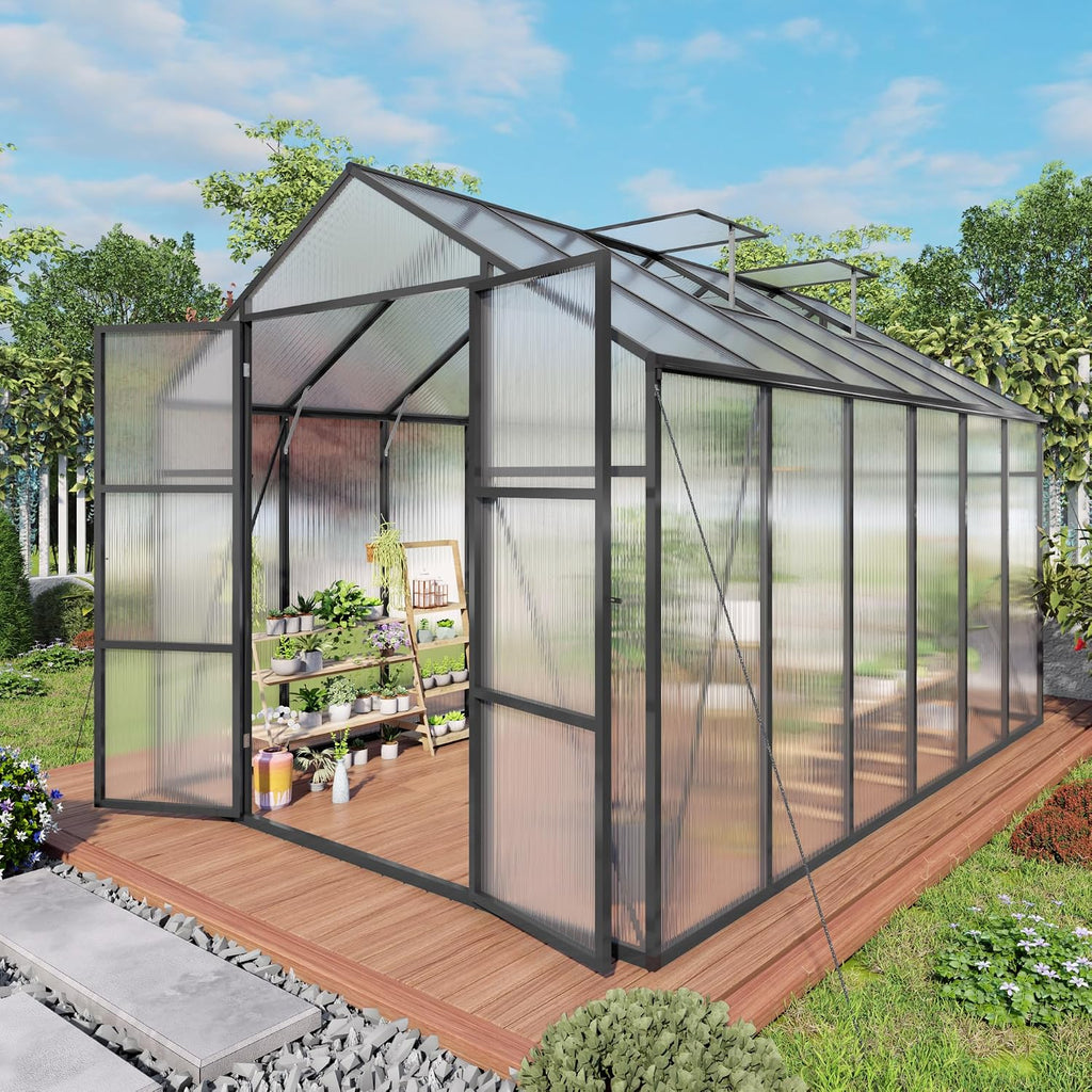 greenhouse for outdoors 8x12x7.8ft, polycarbonate greenhouse with stronger, main product view