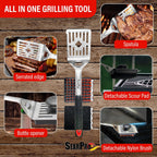 5-in-1 Grill Brush Combo by SearPro BBQ Cleaner Scraper Barbecue Tool Accessories Kit Heat Resistant Nylon Bristle Spatula Outdoor Smoker Black Stone Grate Cast Iron Spatula Non-Wire Brush (5 in 1)