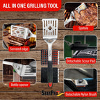 5-in-1 Grill Brush Combo by SearPro BBQ Cleaner Scraper Barbecue Tool Accessories Kit Heat Resistant Nylon Bristle Spatula Outdoor Smoker Black Stone Grate Cast Iron Spatula Non-Wire Brush (5 in 1)