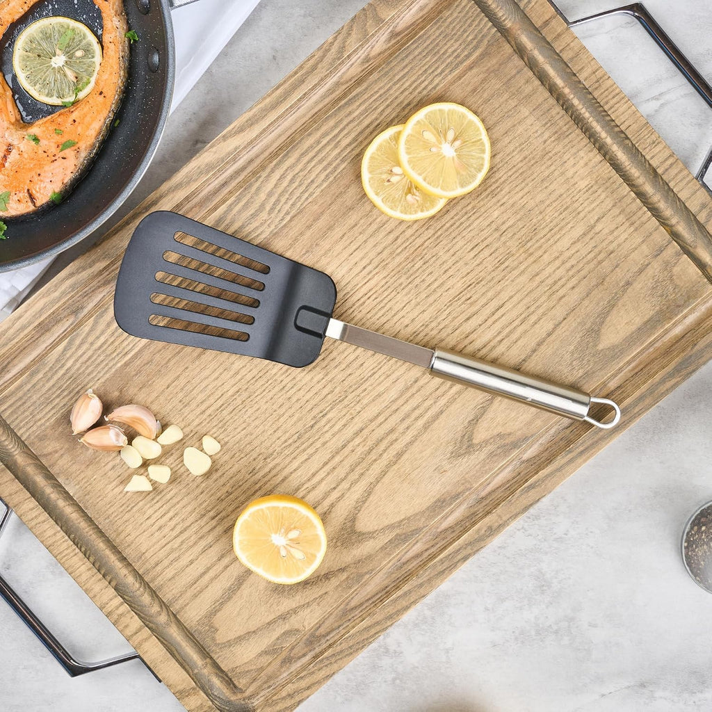 Restaurantware Nylon Slotted Turner - 6 Pack - German Standard Large Kitchen Spatula with Stainless Steel Handle, Non-Stick Safe, Dishwasher Safe - Heat-Resistant Slotted Spatula for Eggs, Fish