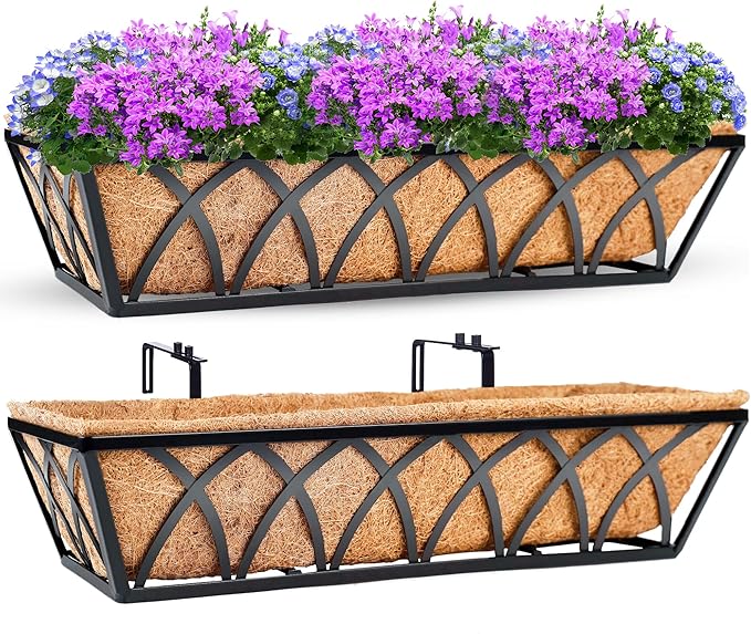 24in 2pcs Planter Box with Coco Liner, Rust-Resistant Metal Frame, Hydration and Drainage for Indoor or Outdoor Use