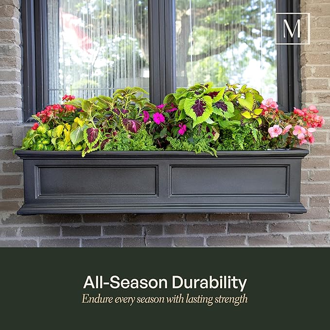 Mayne Fairfield 2-Foot Window Box – Self-Watering, Weather-Resistant Planter for Flowers – Durable Design for Outdoor Use, Perfect for Windows