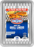 Kingsford Heavy Duty Disposable Grill Liners, 16 x 11.75 Inch, 14 Count | Aluminum foil design, prevents food and sauce from falling through grates, for outdoor BBQ grills daily