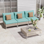 Grand patio 4-Piece Wicker Patio Furniture Set, Boho Outdoor Conversation Set Sectional Sofa with Water Resistant Thick Cushions and Coffee Table, Blue
