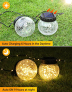 Solar Lights Outdoor Waterproof 24-Pack, Solar Powered Hanging Lantern Cracked Glass Hanging Globes for Yard Decor Christmas Decoration, Shepherd Hook, Garden Tree Table Ornaments, Warm