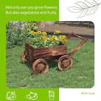 Wooden Flower Cart with Wheels Wooden Wagon Planter Outdoor Garden Planter Decor Planter Kit for Patio Balcony Trolley Decoration Succulent Flower Pot, Indoor Backyard Balcon Decor（Small）