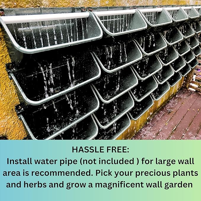 Maxona Black Color Vertical Garden Planter - 8 Pack, 13 inch Wall Mounted Planter for Patio Outdoor Decor, Home Plastic Pot Balcony Plant Vegetable Fruit Herb Hanging Pocket Holder Flowerpot