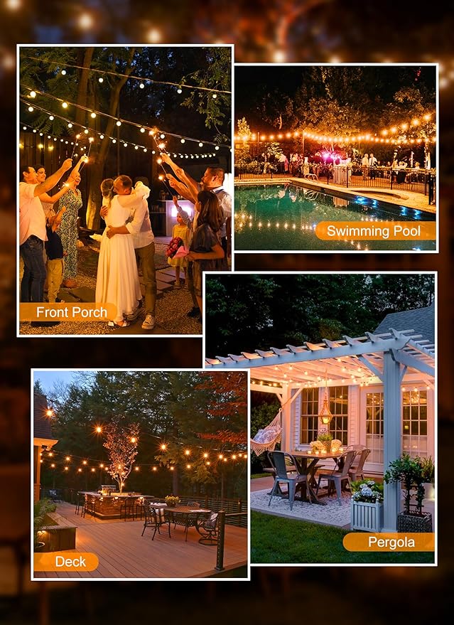 Brightown Outdoor String Lights, 200FT 100+2 G40 Bulbs Shatterproof Patio Lights, IP65 Waterproof Dimmable Hanging Connectable Globe LED Outdoor Lights for Backyard, Bistro, Porch, Deck, Balcony