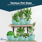 Lifemaster Planter Pots with Drainage Holes - Lightweight, Durable, and Space-Saving Pots for Indoor and Outdoor - Versatile Functionality, Simple Modern Design, Set of 5 Plastic Planter Pots - Aqua