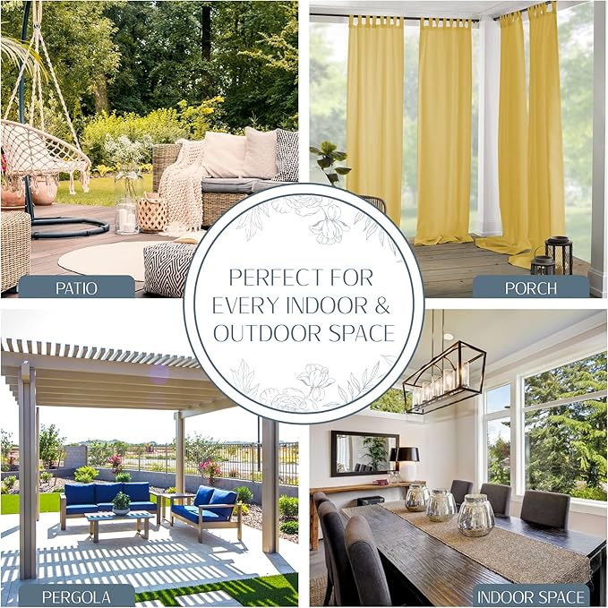 Elrene Home Fashions Matine Weatherproof Tab-Top Indoor/Outdoor Solid Color Curtain Panel for Porch, Pergola, Patio, Deck, 52”W x 84”L, Yellow
