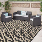 SAND MINE Waterproof Outdoor Rug 8x8 ft, Plastic Reversible Rug, Modern Area Rug, Large Floor Mat for Outdoors, RV, Patio, Backyard, Deck, Picnic, Beach, Camping, Black & Beige
