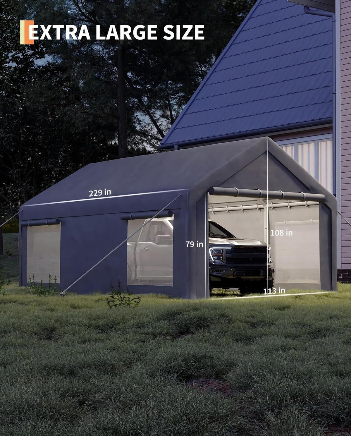 garveelife 10x20 car port portable garage showing dimensions