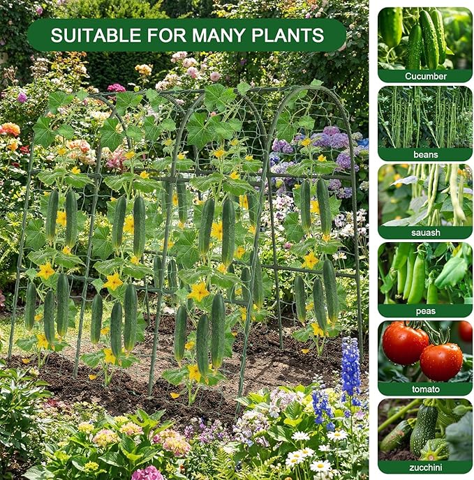 U-Shape Cucumber Trellis for Raised Bed - 47"x47"x22" Metal Garden Trellis with Net & Clips | Rust-Proof Plant Support for Cucumber, Tomato, Peas | Heavy-Duty Outdoor Climbing Plants Trellis