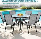 Outdoor Stackable Chairs Set of 6, Stacking Patio Chairs with Textilene Fabric, Outside Furniture for Garden Backyard Balconie Poolside Deck, Grey