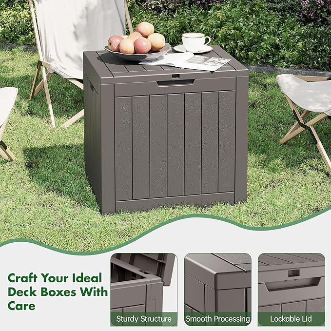 Outdoor Storage Box, Resin Deck Boxes Indoor and outdoor, Waterproof Storage Box Lockable Lid (Grey,31 Gallon)