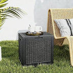 NEWBULIG 31 Gallon Outdoor Storage Box, Waterproof Deck Box with Lockable Lid, Patio Furniture Bench & Side Table, Easy Assembly, for Garden, Pool, Patio & Backyard Organization, Rattan Texture Black