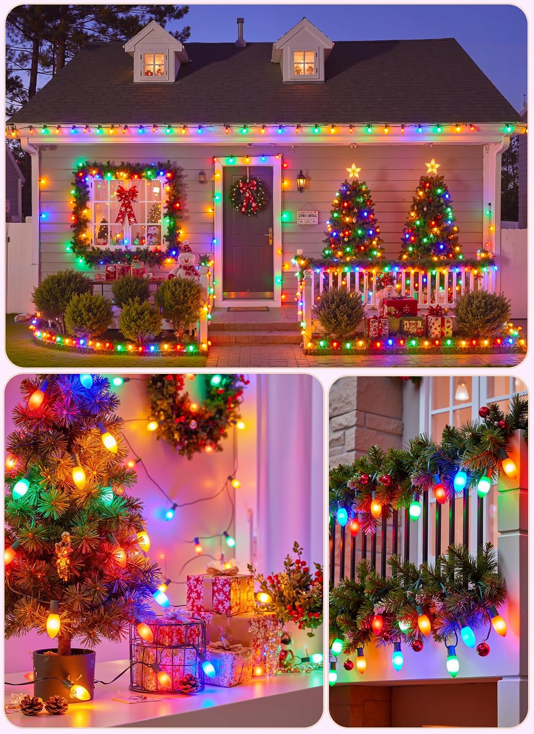 Vintage Christmas Lights Outdoor, 100Ft C9 String Lights with 100 LED Bulbs | Waterproof Shatterproof Connectable Commercial Christmas Tree Lights for Outside Roofline Patio Yard Home Decor, Multicolor