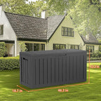 90 Gallon Resin Deck Box, Lockable Patio Outdoor Storage Box for Furniture, Garden Tools and Tools Storage, Waterproof Outside Storage Box - Black