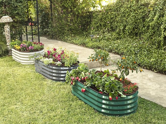 Plant & Plot Galvanized Raised Garden Beds Outdoor // 4×2×1 ft Planter Raised Beds for Gardening, Vegetables, Flowers // Large Metal Garden Box (Gray) // Patent Pending Tool-Free Assembly
