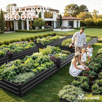 YITAHOME 4pcs 12x4x1 ft Galvanized Raised Garden Bed Kit, Large Metal Planter Box with Gloves, Safety Rubber & Support Rod, Outdoor Flower Bed for Plants Vegetables, Black