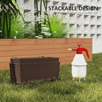 Outsunny Railing Planter Box (2 Pack, 20 Inch), Hanging Flower Pots with Hooks, Drainage Holes for Fence, Balcony, Garden, Patio, Rattan Look, Brown