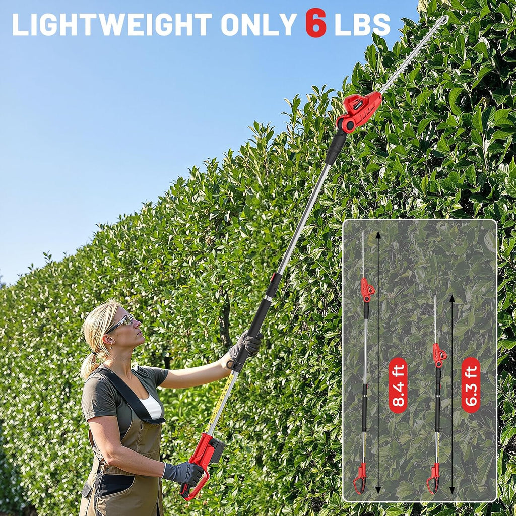 HEINPRO Cordless Pole Hedge Trimmer Compatible with Milwaukee M18 Battery | 18-in, 14-ft Max Reach, 150° Adjustable Head (Battery Not Included), Shoulder Strap, 18-in Blade for High Hedges & Bushes