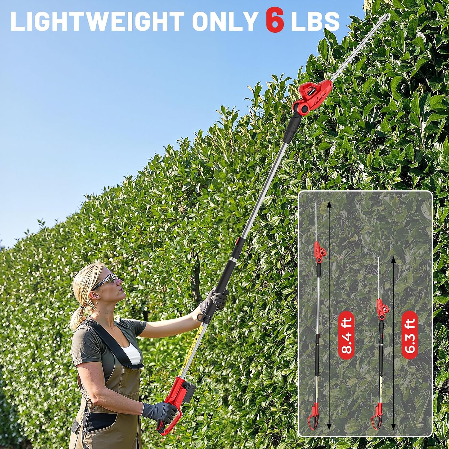 HEINPRO Cordless Pole Hedge Trimmer Compatible with Milwaukee M18 Battery | 18-in, 14-ft Max Reach, 150° Adjustable Head (Battery Not Included), Shoulder Strap, 18-in Blade for High Hedges & Bushes