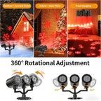 Three Head Christmas Snowflake Projector Lights, Vermilion, A | IP65 Waterproof, 360° Rotatable, 9 Snowflake Patterns, LED Projection for Indoor Outdoor Xmas Decor