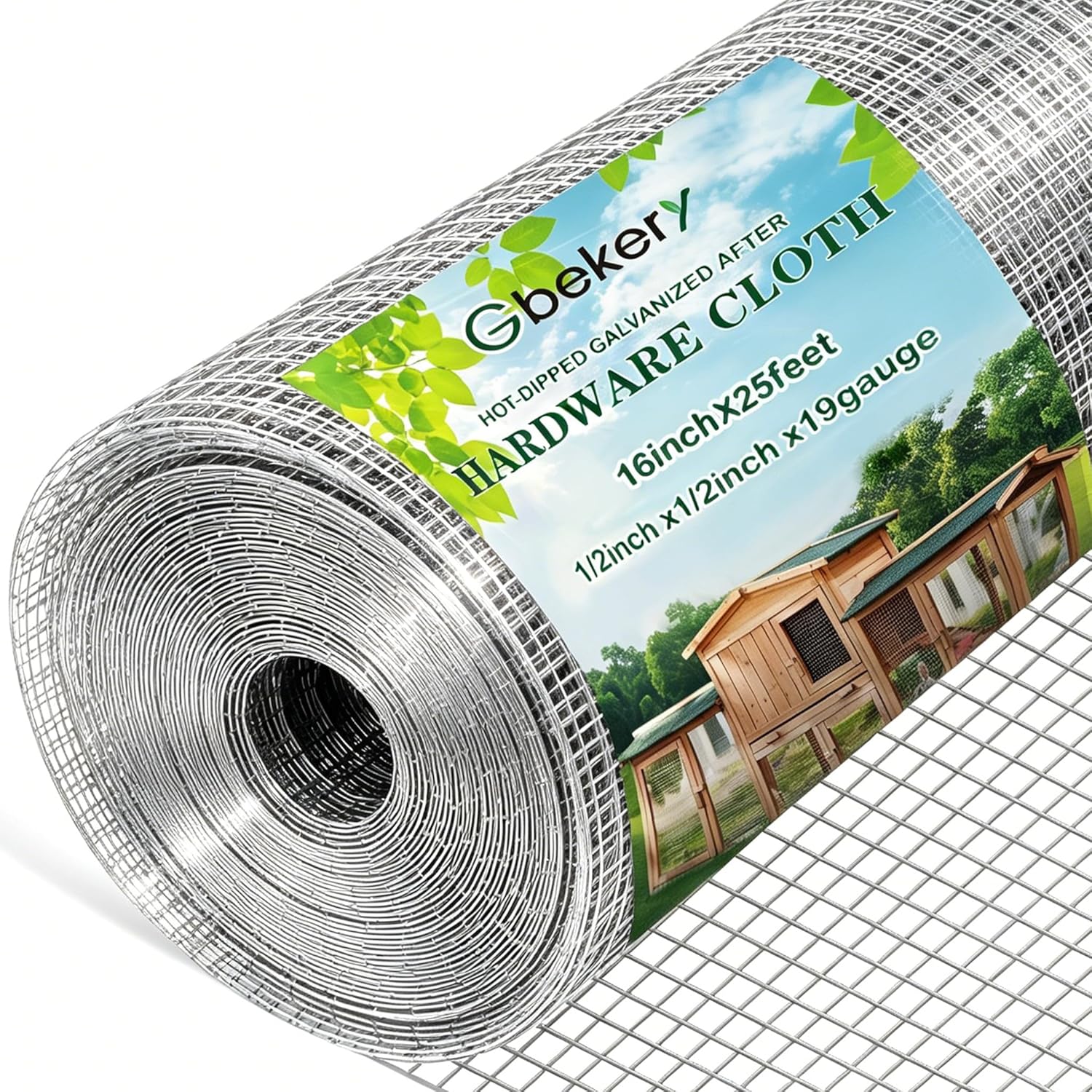 Gbekery Hardware Cloth 1/2 inch 16in x 25ft 19 Gauge, Hot-dip Galvanized After Welding Chicken Wire Mesh Roll Garden Plant Welded Metal Wire Fencing Roll, Rabbit Cages Snake Fence