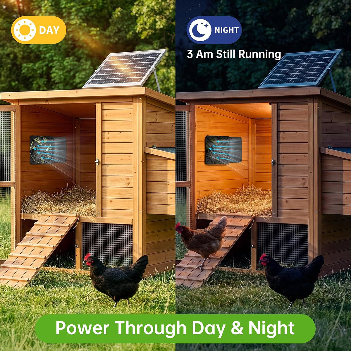 ropelux solar exhaust fans with 24/7 operation and, side view