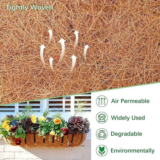 Coco Liners for Planters - 2 Pack 30 Inch Trough Coconut Liners for Planters, Window Box Coco Liners, 100% Natural Coconut Fiber Liners for Wall Hanging Basket, Window Box, Fence Baskets