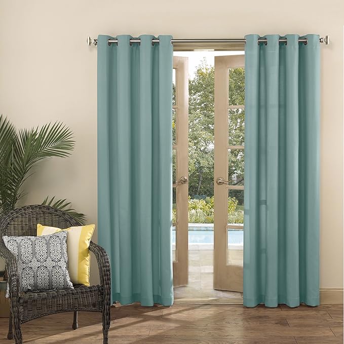 Sun Zero Marina Indoor/Outdoor UV Protectant Energy Efficient Grommet Curtain Panel, 54" x 95", Soft Teal