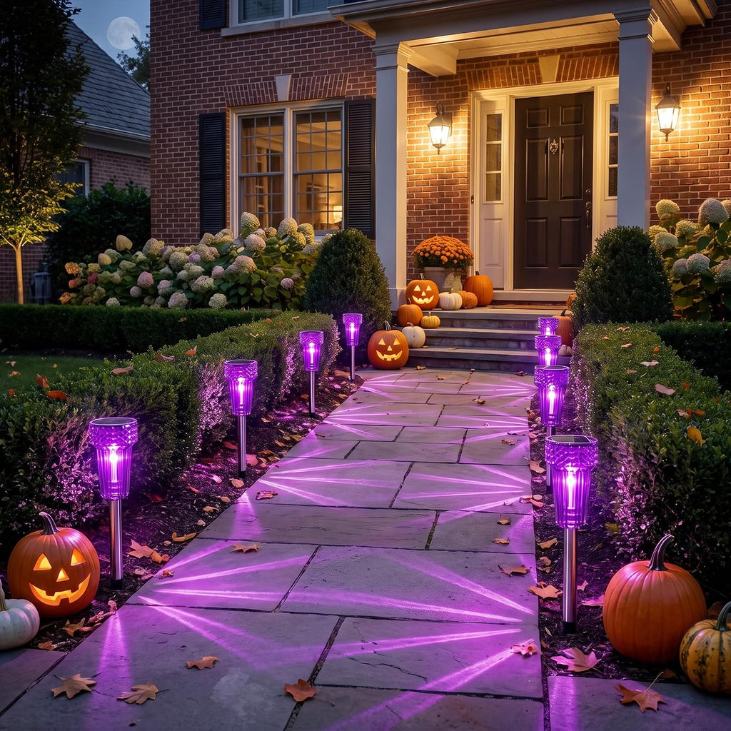 Halloween Solar Lights Outdoor Waterproof Purple Landscape Lights, 8 Pack | Halloween Solar Pathway Lights Purple Led Yard Lights for Walkway,Path with Auto On/Off Lighting Halloween Decor