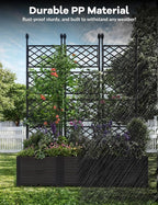 3 PCS Raised Garden Bed with Trellis, 48" LX16 WX63 H Plastic Planter Box for Climbing Plants, Outdoor Vertical Garden with Privacy Screen for Patio, Balcony, Backyard – Sturdy & Lightweight