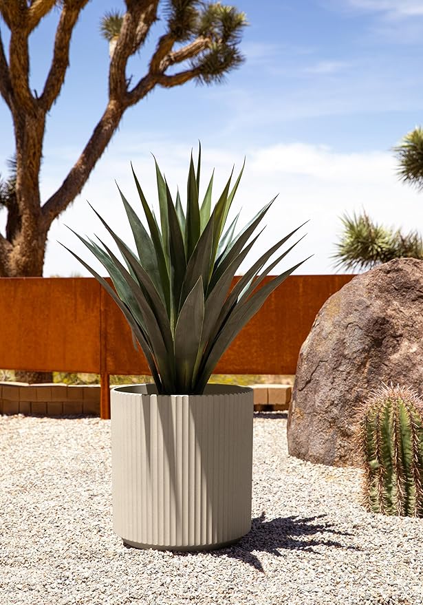 Veradek Round Demi Planter Pots for Indoor/Outdoor Garden Use, Made from Plastic-Concrete Mix with Drainage Holes, Perfect for Small to Large Succulent Plants, Flowers, Modern Interior Plants