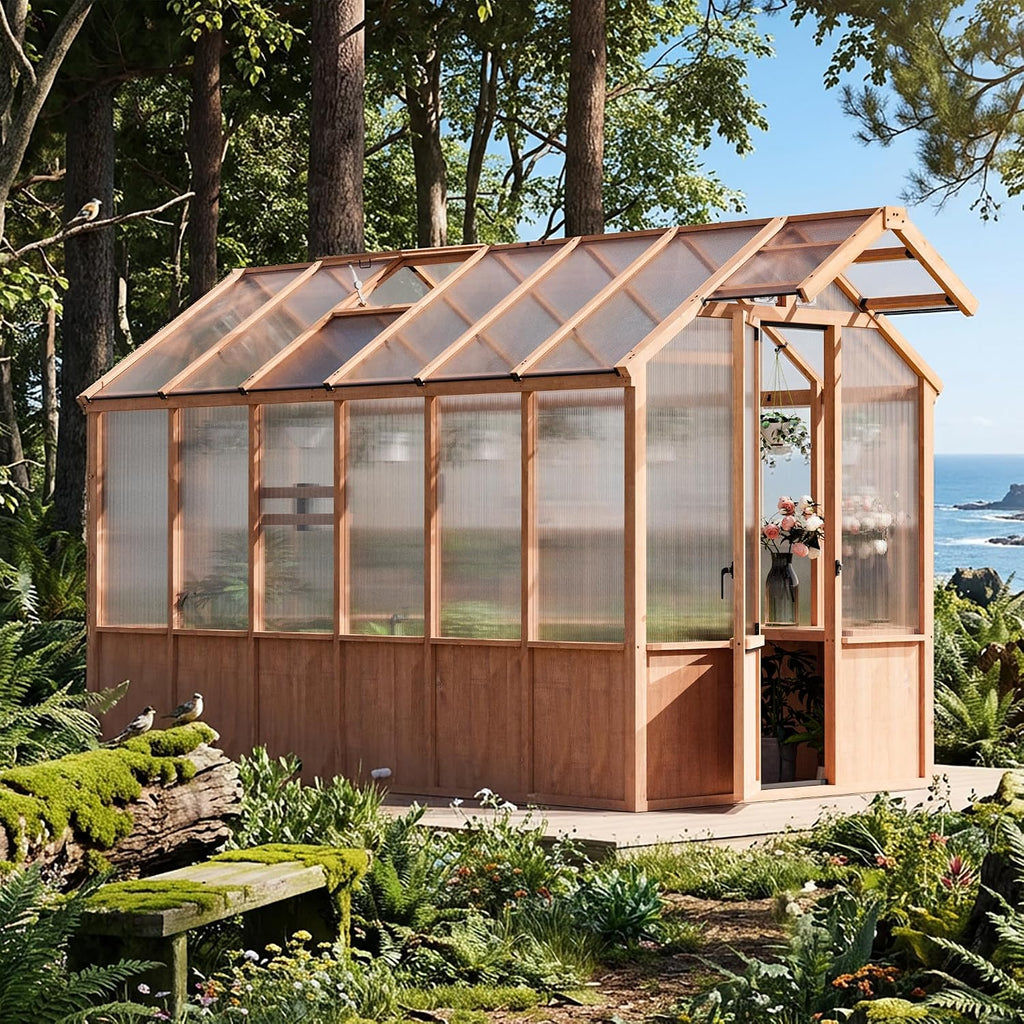modern shade everbloom 6.5'x12' wooden greenhouse, 8' extra-tall, main product view