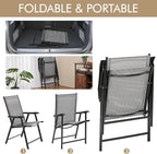 Yaheetech Patio Dining Chairs Set of 2 with Armrests, Outdoor Folding Chairs with Metal Frame and Backrest for Lawn, Garden, Yard and Poolside, Gray