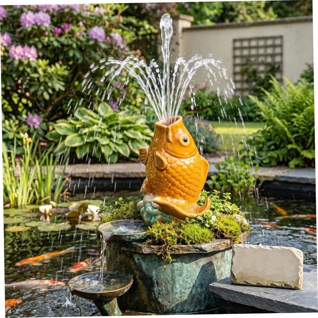 Ceramic Koi Fish Pond Spitter, Style 2, for Small Ponds | Lifelike Koi Design, Fits Small Ponds, Ideal for Garden Landscape Upgrades