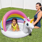 Intex 57113EP 50 Inch Unicorn Design Outdoor 1 to 3 Years Old Baby Swimming Pool with Soft Floor Bottom and Built In Sunshade, Multicolor