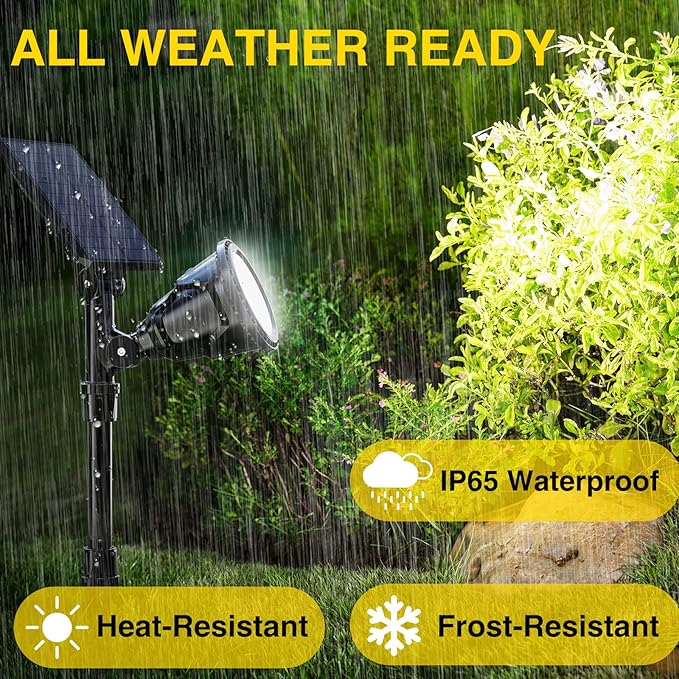 ROSHWEY Solar Spot Lights Outdoor - 600LM Spotlights Waterproof Outside Flood Lighting for Driveway Backyard Patio Garden Landscape Deck Garage (Cool White, 2 Pack)