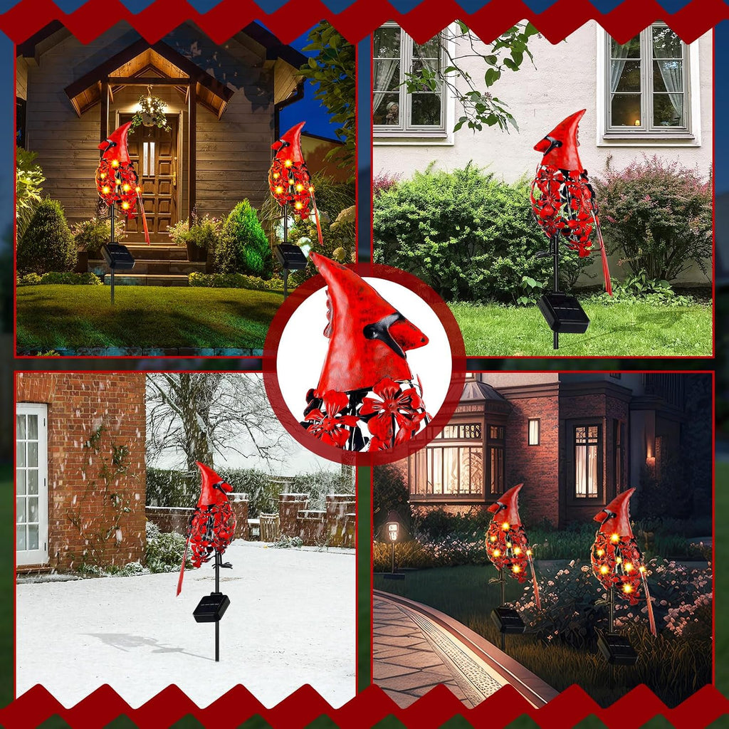 1 Pcs Cardinal Gift Decor Cardinal Solar Lights for Outside Garden Stake Metal Red Bird Solar Lights Gift Outdoor Stake Grave Patio Yard Lawn Porch Cemetery Decoration for Mom Grandma Women