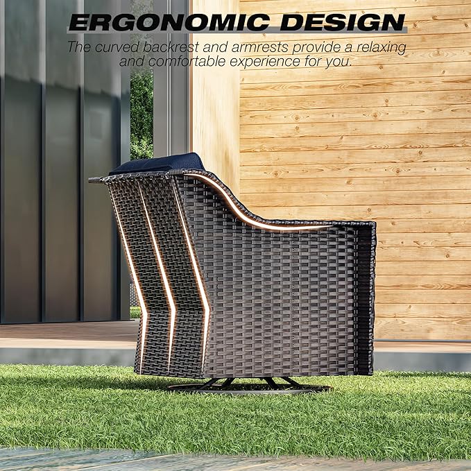Joyside Wicker Patio Furniture Sets, 7 Pieces Upgraded Large Size Outdoor Furniture with Swivel Rocking Patio Chairs, 3-Seat Sofa, Outdoor Ottoman and Coffee Table, Thick Cushions, Wide Armrest