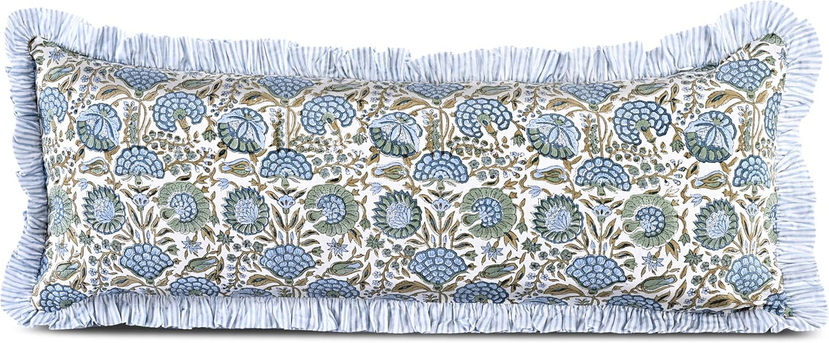 ridhi asparagus green block print ruffle pillow sham, main product view