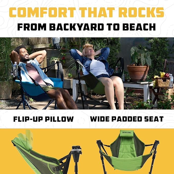Wise Owl Outfitters Hammock Chair for Adults – Comfortable Portable Folding Rocking Camping Chair with Carry Bag – Great for Lawn, Campsite & Outdoors