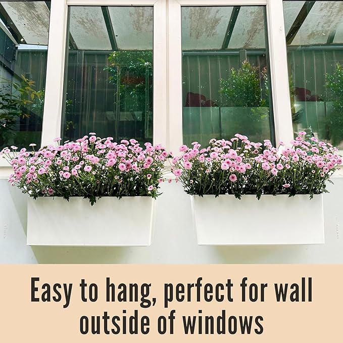 LaLaGreen Wall Planter for Outdoor (2 Pack, 20 Inch) White Self Watering Rectangular Window Boxes Planters to Attach to House with Bracket, Country Vertical Plant Wall Holder Indoor Garden Minimalist