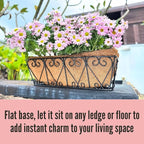 LaLaGreen Wall Planters - 2 Pack, 16 Inch Window Flower Boxes Outdoor, Deck Railing Hanging Metal Wire Basket Black with Coco Liners Horse Troughs Fence Balcony Garden Farmhouse Patio Porch Over Rail
