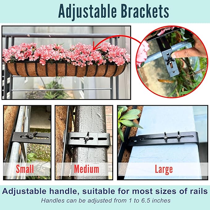 LaLaGreen Railing Planters Box (2 Pack, 30") Black Metal Large Rectangular Window Flower Box with Coco Liner, Wall Hanging Planter for Outdoor Plants Deck Rail Horse Troughs Fence Balcony Porch Garden