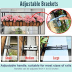 LaLaGreen Railing Planter Box (24 Inch, 4 Pack) Black Metal Rectangular Hanging Planters with Coco Liner, Flower Boxes Brackets for Deck Railings Outdoor Plants Over Rail Fence Balcony Patio Porch